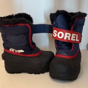 Sorel Kids' Black and Blue Winter Boots with Red Trim
